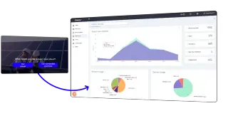 Real time video interaction analytics in Cinema8 video hosting illustrated with relevant visuals.