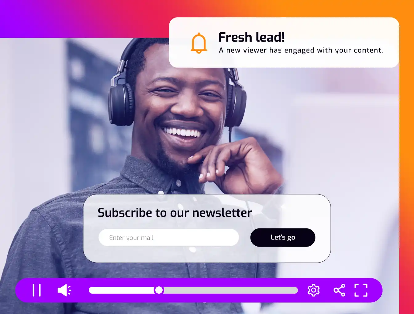 Newsletter video integration in Cinema8 video hosting illustrated with relevant visuals.