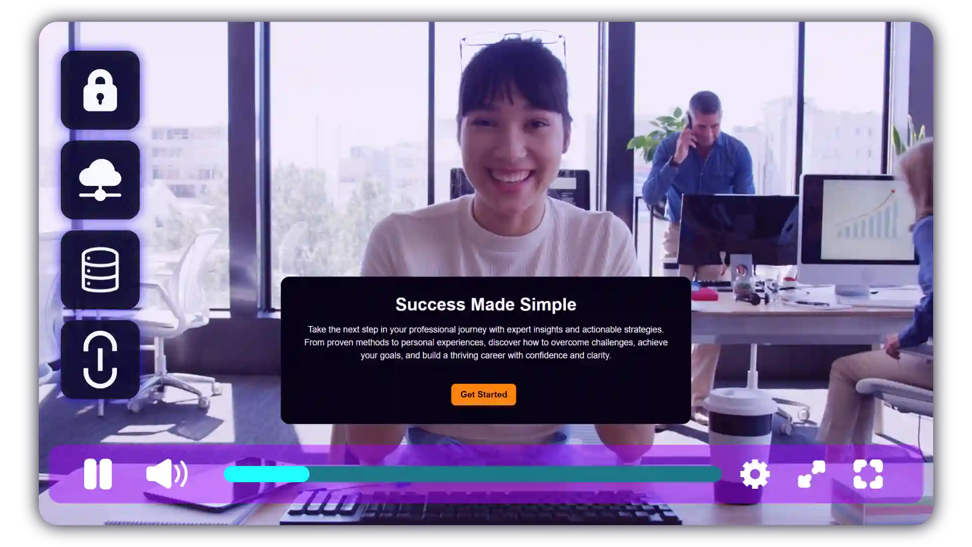Privacy and security features in video hosting in Cinema8 video hosting illustrated with relevant visuals.