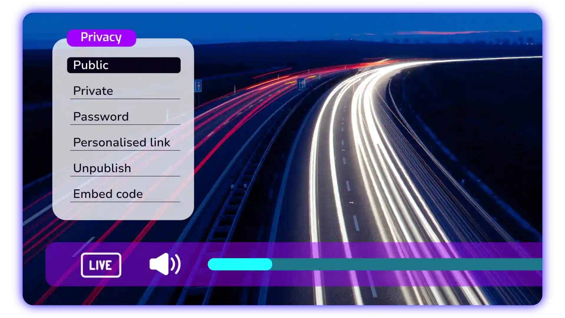 Cinema8's video hosting platform is providing the user with different secure sharing options. They can set the video to private or public, add password protection, and more.