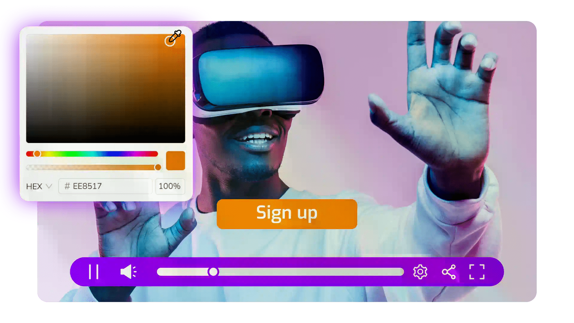 Widget development for video in Cinema8 video hosting illustrated with relevant visuals.