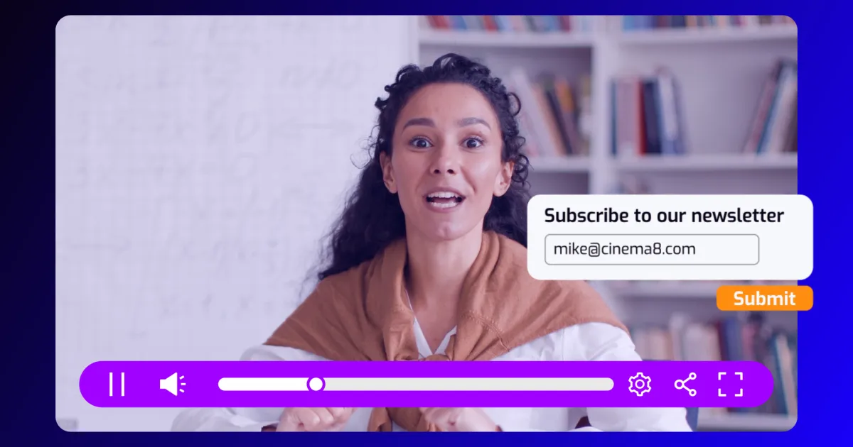 A recorded webinar is playing with an embedded lead form for viewers to provide their contact details.