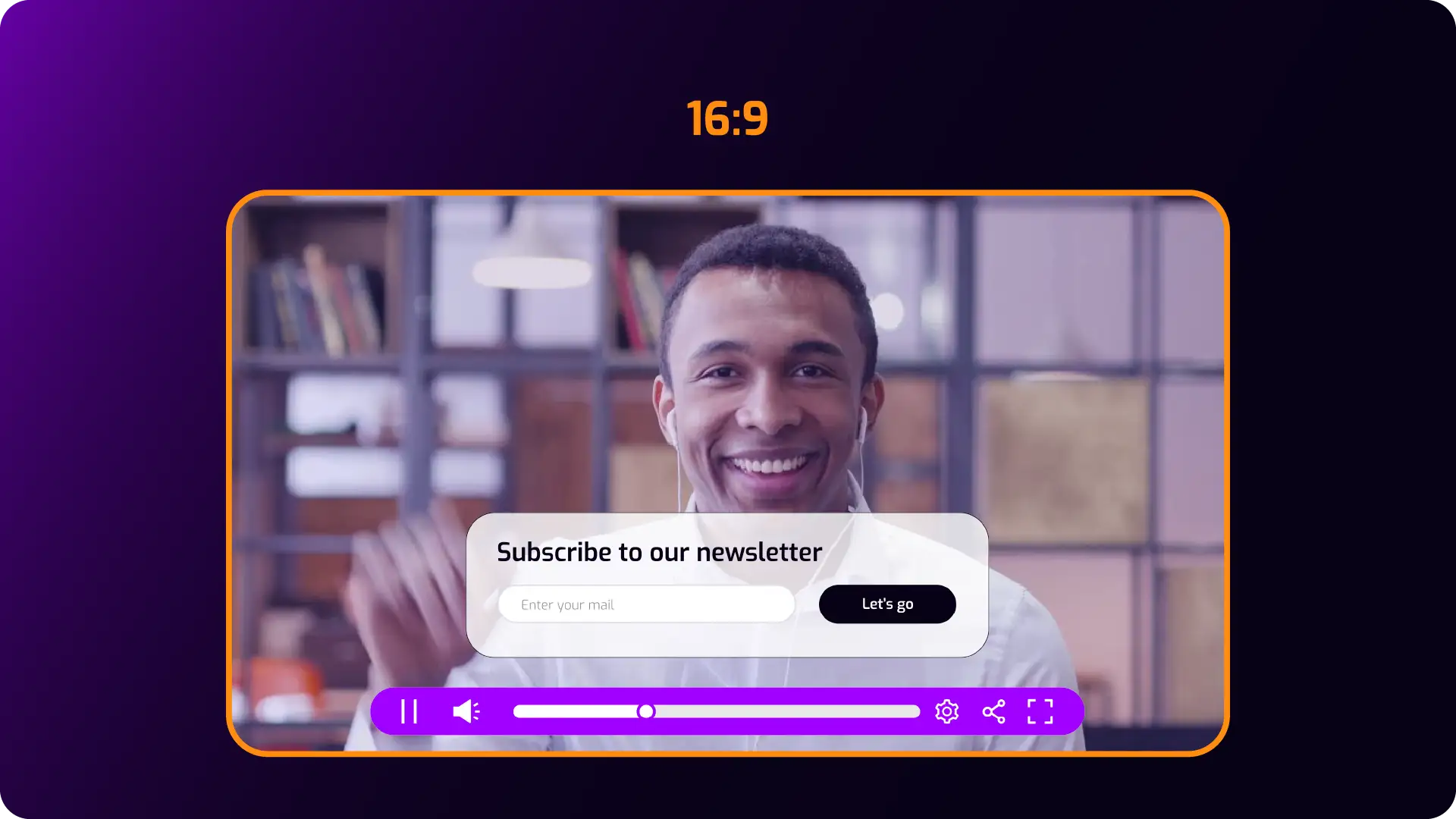 Interactive widescreen video in 16:9 format, hosted on the Cinema8 video platform with embedded hotspots and forms.