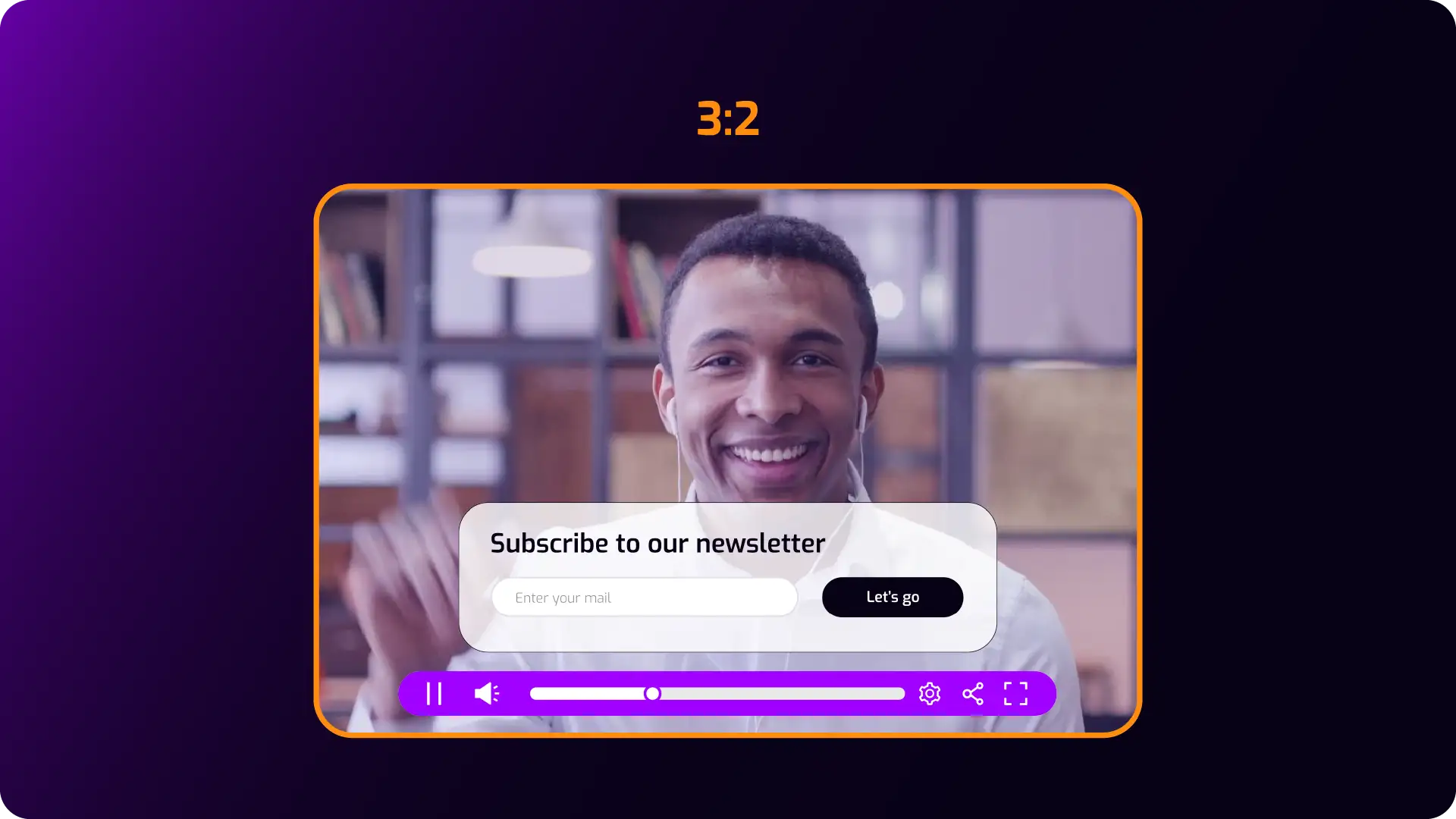 DSLR-style 3:2 video format with interactive overlays, delivered through the Cinema8 hosting platform.