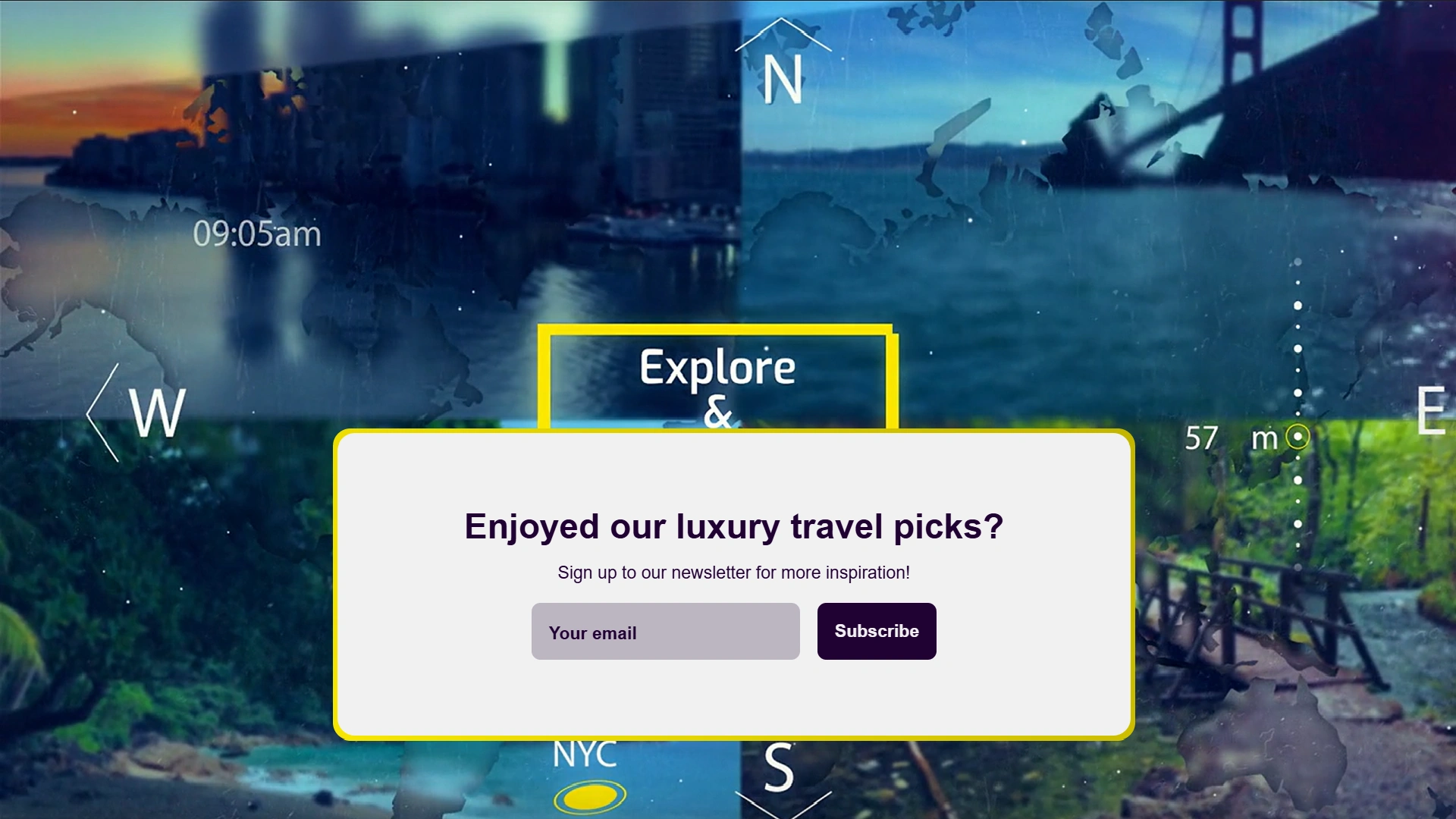 A hospitality business has embedded a lead generation form into their video. It encourages customers to sign up to a newsletter if they enjoyed the travel selections in the video.