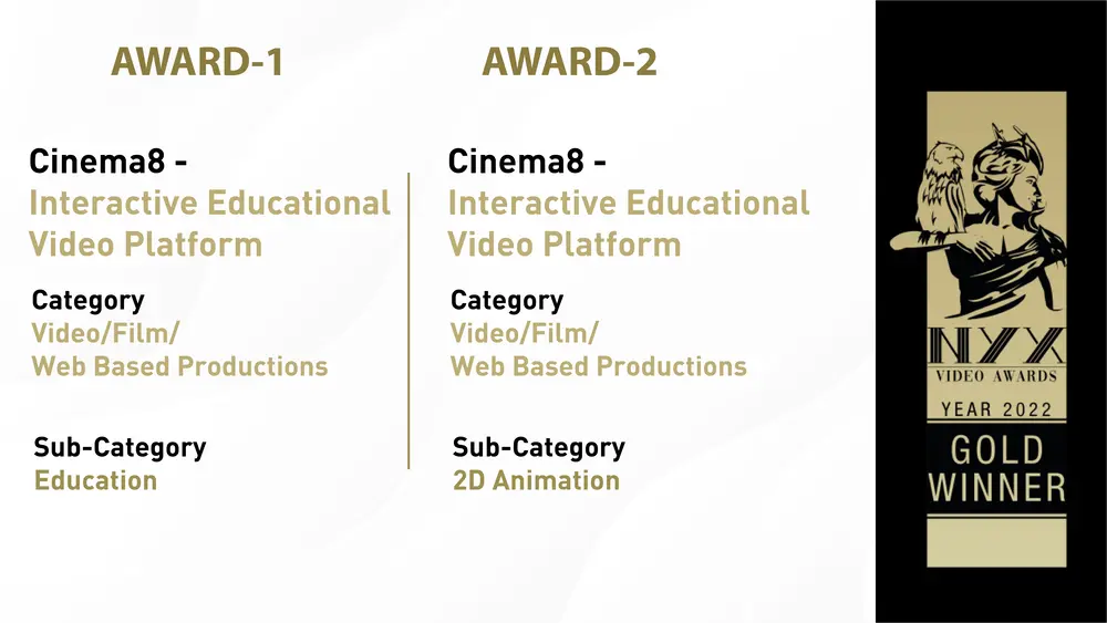 Cinema8 is a Double Gold Winner in NYX Video awards 2022